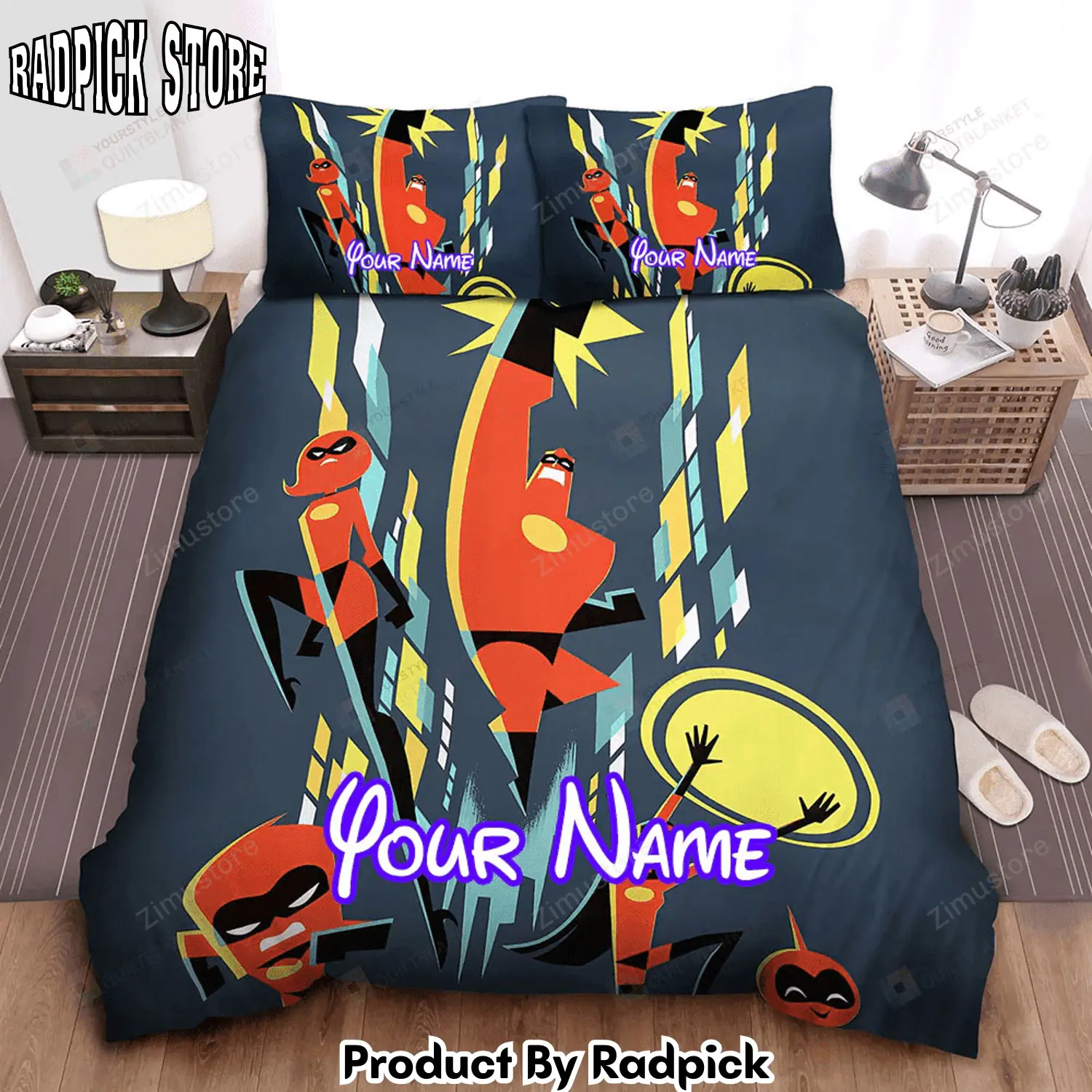 Radpick the incredibles family in superhero magic band art cover bed sheets spread comforter duvet cover personalized name bedding sets rp3271220